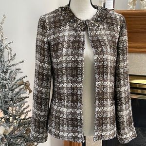 Chico’s Shades of Brown with White Forever Chic Mariette Tweed Jacket  Size 4